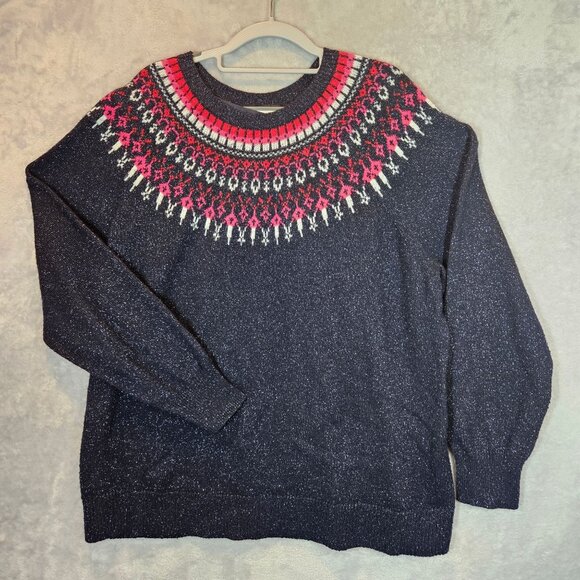 Lane Bryant Womens Fair Isle Sweater Size 22/24 Sparkly Soft Wool Blend Career - Picture 1 of 12